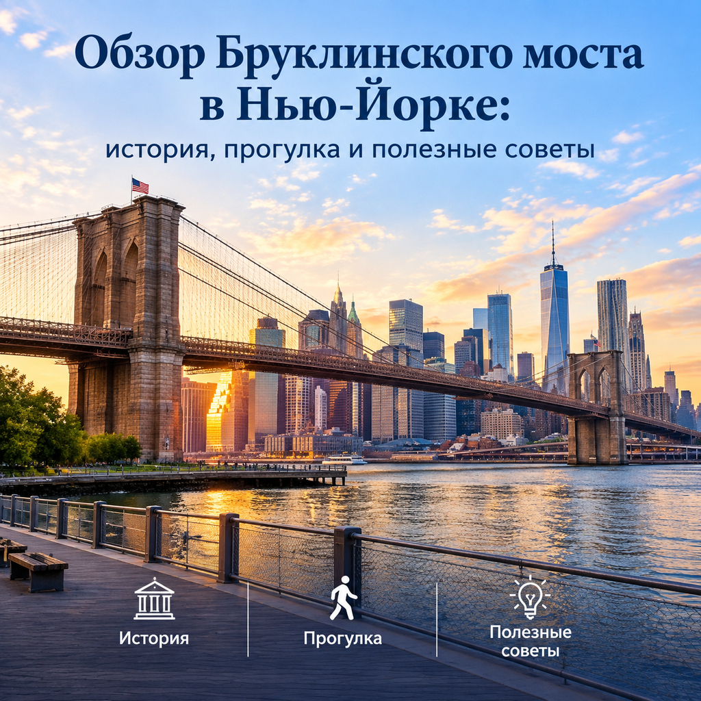 Обзор Бруклинского моста в Нью-Йорке